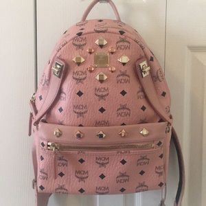 MCM Medium Dual Stark Backpack in Millennial Pink